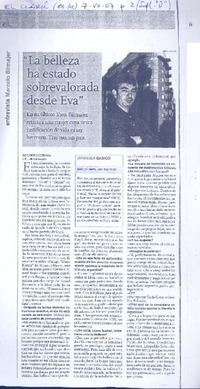 "La belleza ha estado sobrevalorada desde Eva" (entrevista)  [artículo] Socorro Estrada.