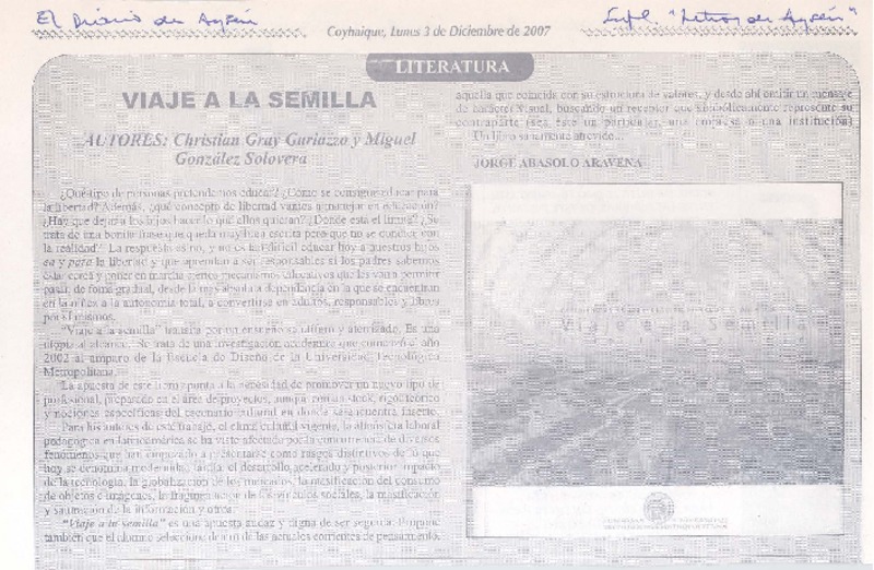 Viaje a a la semilla  [artículo] Jorge Abasolo Aravena.
