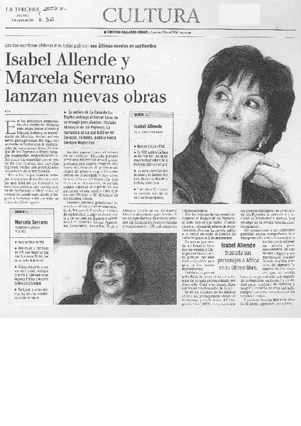 Isabel Allende y Marcela Serrano lanzan nuevas obras.