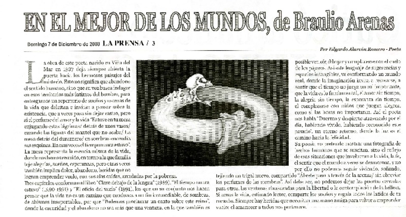 En el mejor de los mundos, de Braulio Arenas  [artículo] Edgardo Alarcón Romero.