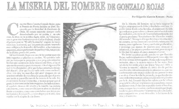 La miseria del hombre de Gonzalo Rojas  [artículo] Edgardo Alarcón Romero.