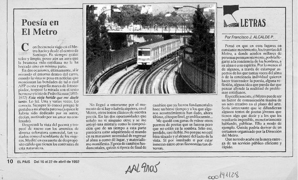 Poesía en el metro  [artículo] Francisco J. Alcalde P.