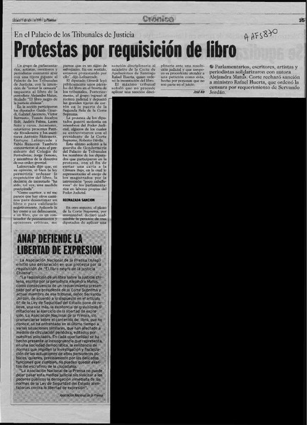 Protestas por requisición de libro  [artículo] José Ale.