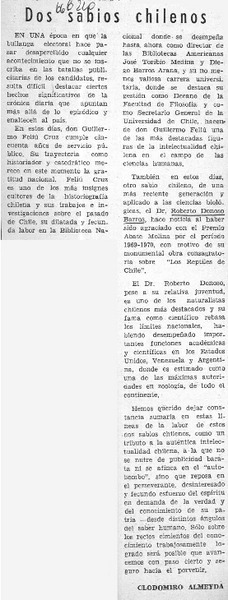 Dos sabios chilenos  [artículo] Clodomiro Almeyda.