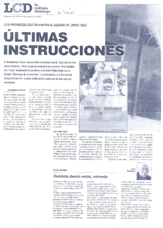 Ultimas intrucciones  [artículo]Rodrigo Alvarado E.