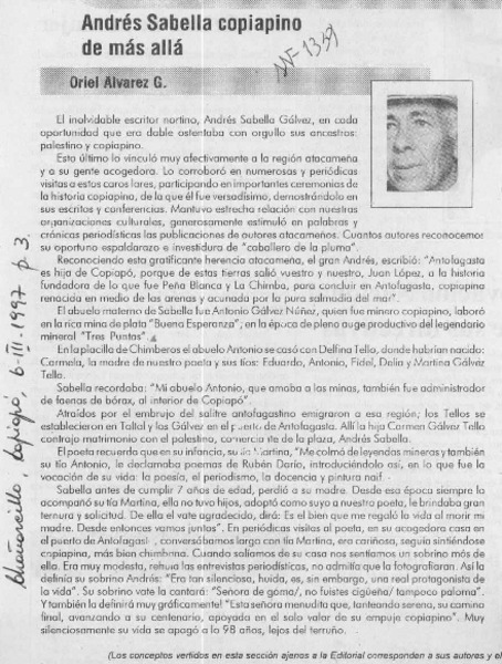 Andrés Sabella copiapino de más allá
