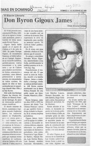 Don Byron Gigoux James  [artículo] Oriel Alvarez Gómez.