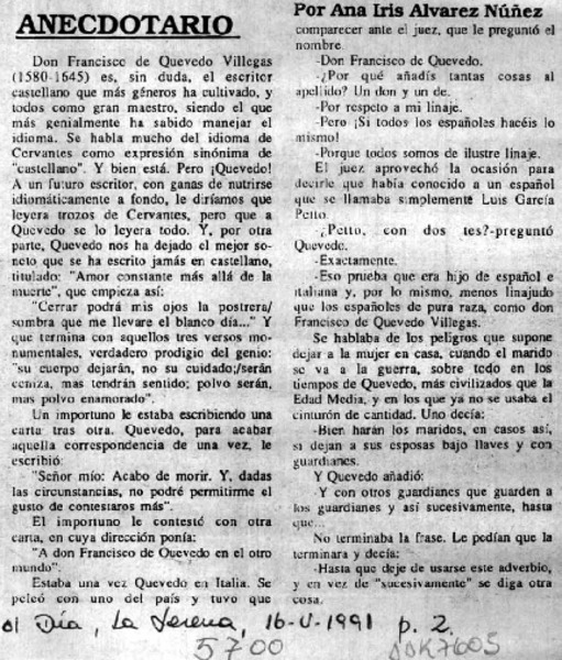 Anecdotario  [artículo] Ana Iris Alvarez Núñez.