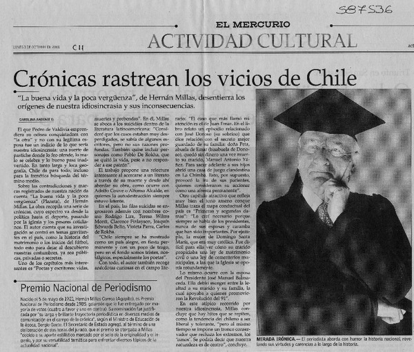 Crónicas rastrean los vicios de Chile  [artículo] Carolina Andonie Dracos