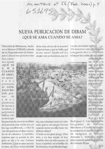 Nueva publicación de Dibam ¿Qué se ama cuando se ama?  [artículo] A. P.
