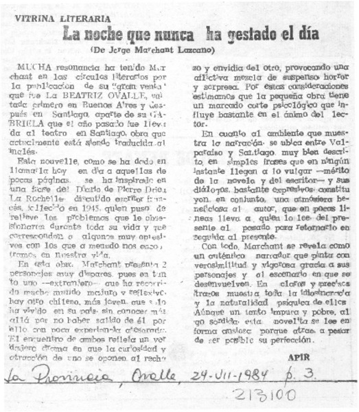 La noche que nunca ha gestado el día