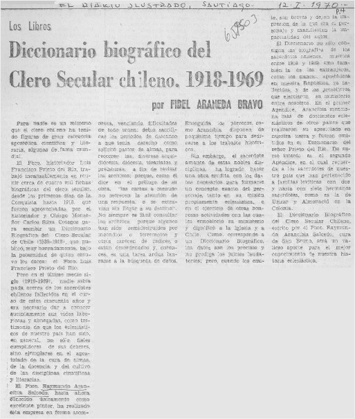 Diccionario biográfico del Clero Secular chileno. 1918-1969