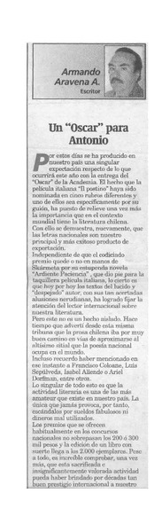 Un "Oscar" para Antonio  [artículo] Armando Aravena A.