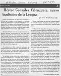 Héctor González Valenzuela, nuevo Académico de la Lengua  [artículo] José Arraño Acevedo.