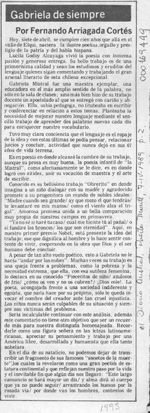 Gabriela de siempre  [artículo] Fernando Arriagada Cortés.