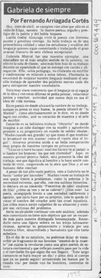 Gabriela de siempre  [artículo] Fernando Arriagada Cortés.