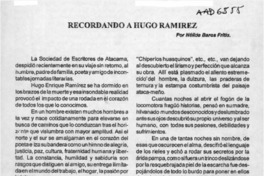 Recordando a Hugo Ramírez  [artículo] Nélida Baros Fritis.