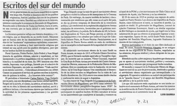 Escritos del sur del mundo  [artículo] Luis Barría.