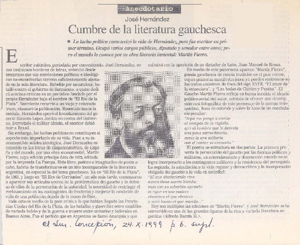 Cumbre de la literatura gauchesca