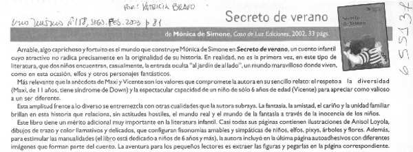 Secreto de verano  [artículo] Patricia Bravo