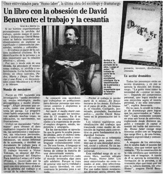 Un libro con la obsesión de David Benavente, el trabajo y la cesantía