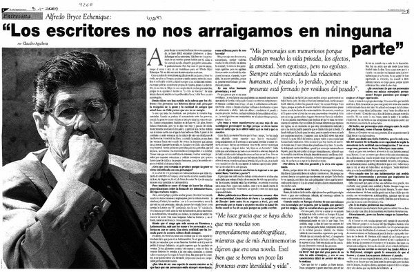 "Los escritores no nos arraigamos en ninguna parte"  [artículo] Claudio Aguilera