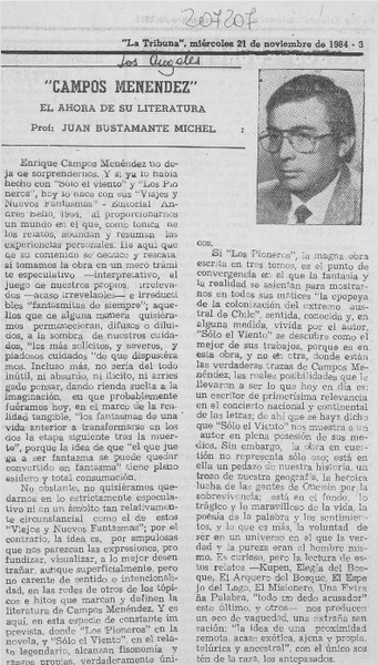Campos Menéndez, el ahora de su literatura