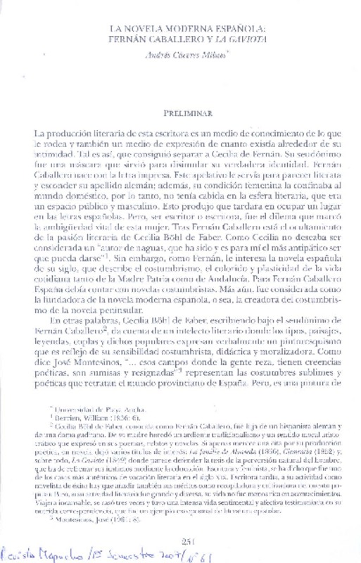 La novela moderna española  [artículo] Andrés Cáceres Milnes.