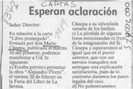Esperan aclaración  [artículo] Carlos Calderón R. de G.