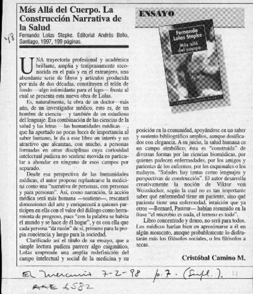 Más allá del cuerpo  [artículo] Cristóbal Camino M.