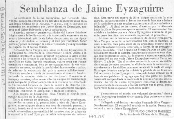 Semblanza de Jaime Eyzaguirre