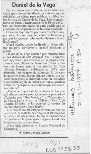 Daniel de la Vega  [artículo] Mario Cánepa Guzmán