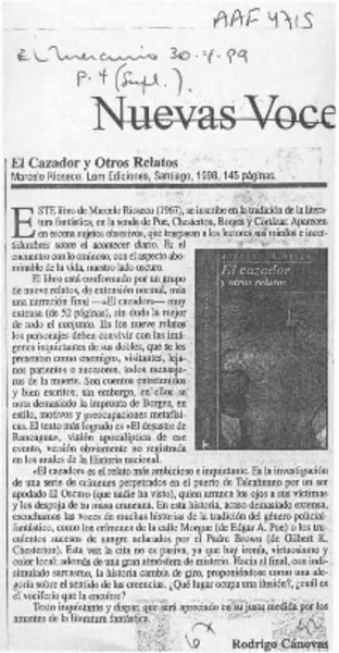 El cazador y otros relatos  [artículo] Rodrigo Cánovas.
