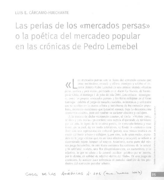 Las perlas de los "mercados persas" o la poética del mercadeo popular en las crónicas de Pedro Lemebel