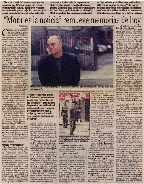 "Morir es la noticia" remueve memorias de hoy