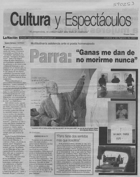 Parra, "ganas me dan de no morirme nunca"  [artículo] Susana Carrasco