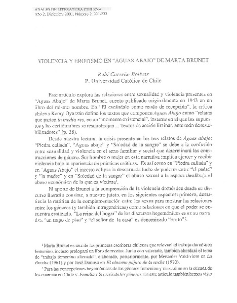 Violencia y erotismo en "Aguas abajo" de Marta Brunet
