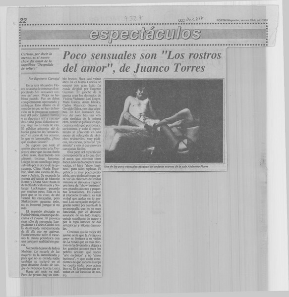 Poco sensuales son "Los rostros del amor", de Juanco Torres