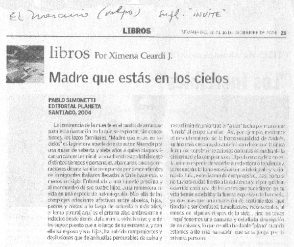 Madre que estás en los cielos