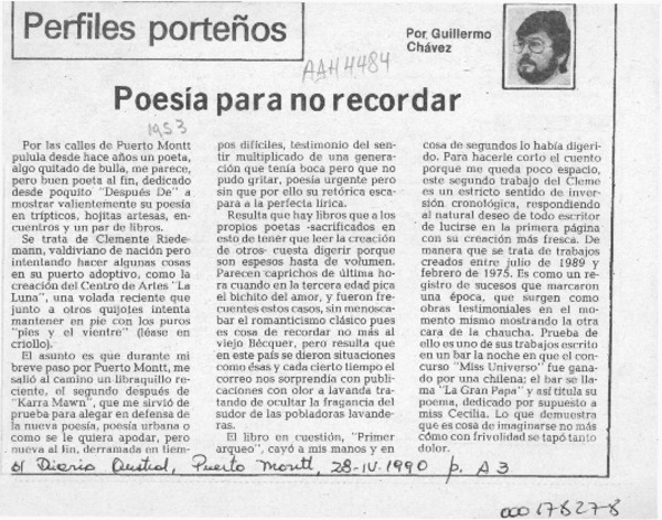 Poesía para no recordar  [artículo] Guillermo Chávez.