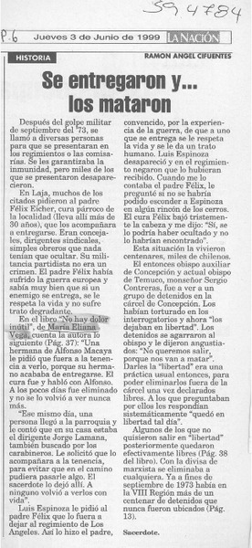 Se entregaron y, los mataron  [artículo] Ramón Ángel Cifuentes