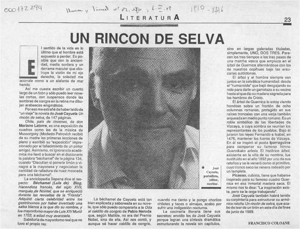 Un rincón de selva  [artículo] Francisco Coloane.