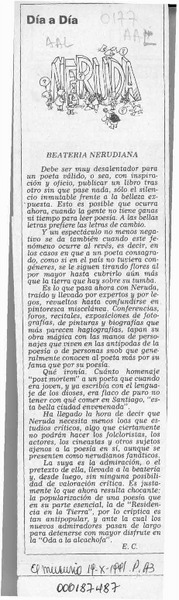 Beatería Nerudiana  [artículo] E. C.