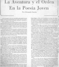 La aventura y el orden en la poesía joven