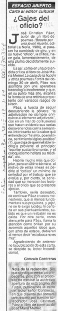 Gajes del oficio?  [artículo] Gonzalo Contreras.