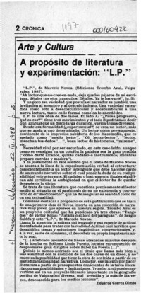 A propósito de literatura y experimentación, "L. P."  [artículo] Eduardo Correa Olmos.