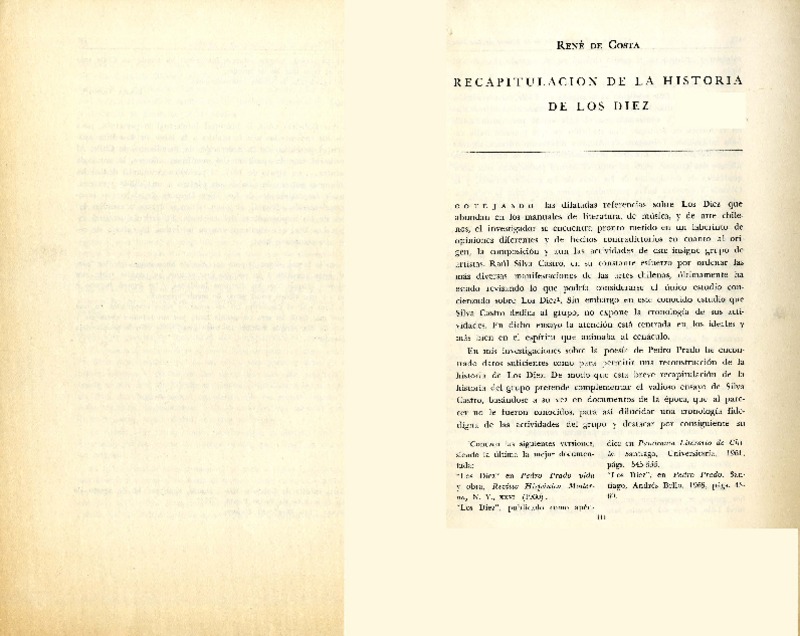 Recapitulación de la historia de los diez  [artículo] René de Costa.