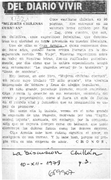 "Mujeres chilenas cuentan"  [artículo] Cronos.