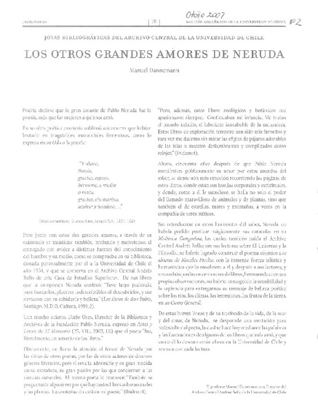 Los otros grandes amores de Neruda  [artículo]Manuel Dannemann.