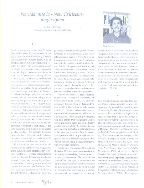Naruda ante la "New Criticism" anglosajona  [artículo] Greg Daews.